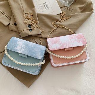 Tie-dyed Beaded Chain-strap Flap Cross Bag