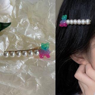 Bear Faux Pearl Hair Clip 2021a - Gradient - One Size