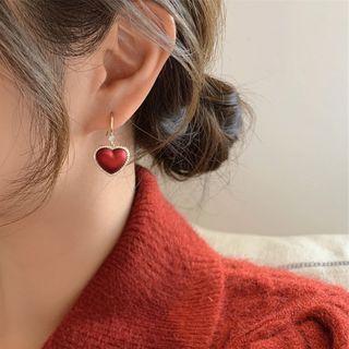 Heart Drop Earring 1 Pair - Red Heart - Gold - One Size