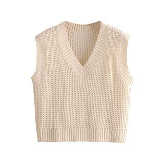 Plain Sweater Vest Almond - One Size