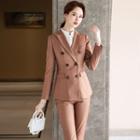 Double-breasted Blazer / Mini Pencil Skirt / Dress Pants / Collared Blouse / Set