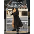 Double-breasted Raglan-sleeve Long Coat Black - One Size