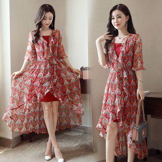 Elbow-sleeve Ruffled Patterned Light Jacket