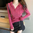 Plain V-neck Knit Hoodie / High Waist Half-zip Mini Skirt