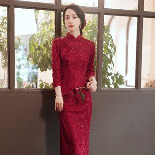 Lace 3/4 Sleeve Qipao Dress