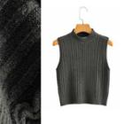 Sleeveless Mock-neck Knit Top 9642 - Dark Gray - One Size
