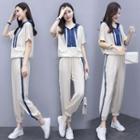 Set: Hood Zip Short-sleeve Top + Sweatpants