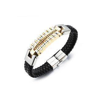Fashionable Hip-hop Plated Gold 316l Stainless Steel Chain Leather Bracelet Golden - One Size