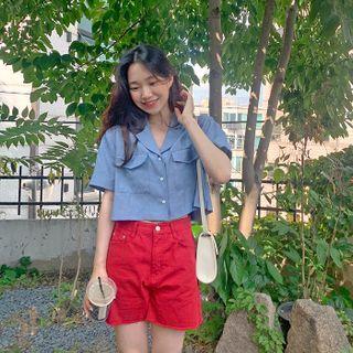 Flap-pocket Crop Shirt