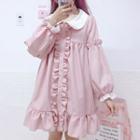 Long-sleeve Button-up Ruffle Mini A-line Dress As Shown In Figure - One Size