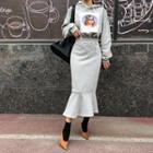 Face Print Hooded Maxi Mermaid Dress Gray - One Size