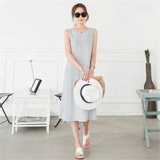 Sleeveless Striped Shift Dress With String