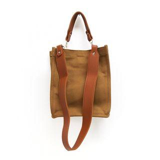 Wide-strap Canvas Shoulder Bag With Pouch