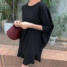 Elbow-sleeve Frill Trim Mini T-shirt Dress