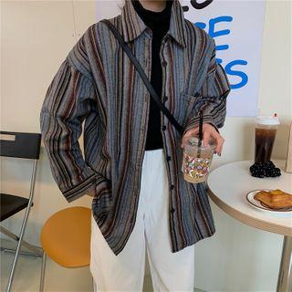 Long-sleeve Striped Shirt Stripes - Gray & Blue - One Size