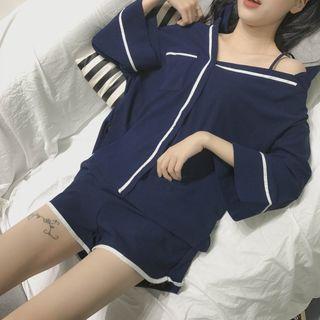 Set: 3/4-sleeve Open Shoulder Blouse + Shorts