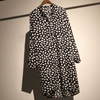 Long-sleeve Printed Midi Shirtdress Black - One Size