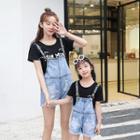 Family Matching Lettering Strap Dungaree Shorts