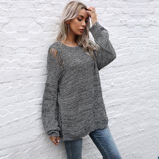 Round Neck Distressed Knit Top