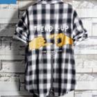 Plaid Lettering Elbow-sleeve T-shirt