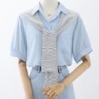 Short-sleeve Striped Tie-front Shirt