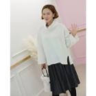 Set: Turtle-neck Loose-fit Pullover + Band-waist Velour Midi Skirt