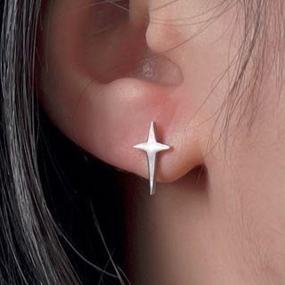 Cross Ear Stud 1 Pair - Silver - One Size