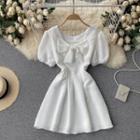 Short-sleeve Bow Neck A-line Dress