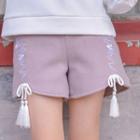 Embroidered Tasseled Woolen Shorts
