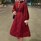 Plain Loose-fit Fleece Midi Dress Red - One Size
