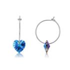 925 Sterling Silver Simple Fashion Circle Heart Shape Earrings With Blue Austrian Element Crystal Silver - One Size