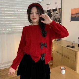 Bow Slit Sweater / Mini A-line Skirt