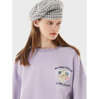 Heart-frame Bunny-printed Sweatshirt Lavender - One Size