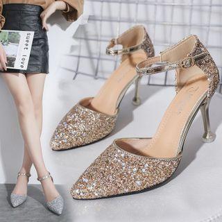 Stiletto Heel Rhinestone Ankle Strap Sandals