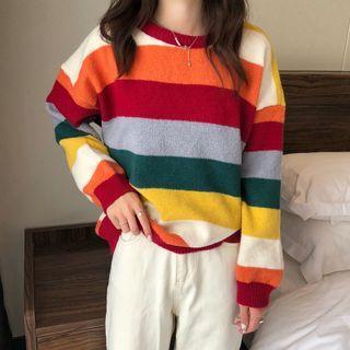 Striped Sweater Red & Orange & Yellow & Green - One Size