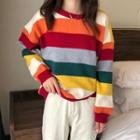 Striped Sweater Red & Orange & Yellow & Green - One Size