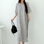 Two-tone Stripe Long T-shirt Dress