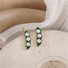 Faux Pearl Bean Stud Earring 1 Pair - Green - One Size
