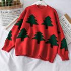 Christmas Tree-embroidered Loose-fit Sweater
