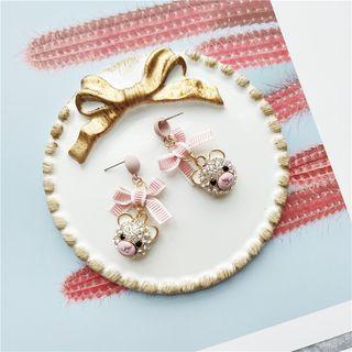 Rhinestone Bear Head Earrings 1 Pair - Pink - One Size