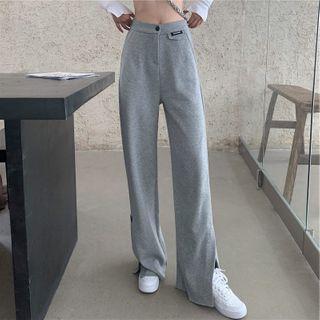 Plain Wide-leg Slit Sweatpants