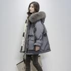 Fluffy Trim Hooded Padded Zip Coat