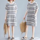 Striped Hooded Short-sleeve Medium Maxi Dress