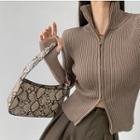 Full-zip High-neck Knit Top