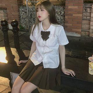Pintuck Blouse / Pleated Mini A-line Skirt