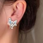 Heart Ear Stud 1 Pair - White & Silver - One Size