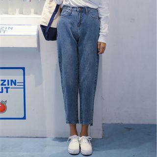 Regular-fit Cropped Washed Jeans