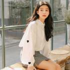 Heart Embroidered Lantern-sleeve Shirt