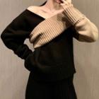 Two Tone Asymmetric Sweater As Shown In Figure - One Size