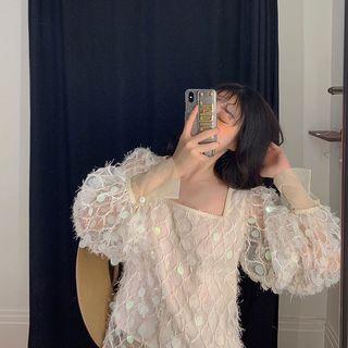 Sequin Square Neck Blouse